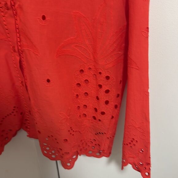 NWT Cynthia Rowley Woman’s Eyelet Embroidered Cotton Blouse in Red. Size XS. - Picture 3 of 11